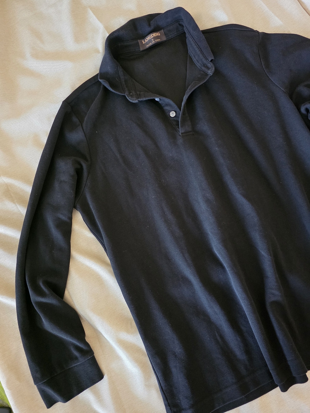 Langdeng Black‎ Polo Longsleeve  Shirt Casual Wear Large